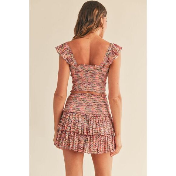 Reset by Jane Flutter CHERIE SMOCKED Top & Smocked Mini Skirt Set Size Small NWT - Picture 2 of 5